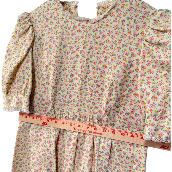 Vintage Cottagecore XS Puff Shoulder Prairie Dress Liberty Floral Butter Yellow - Picture 8 of 12